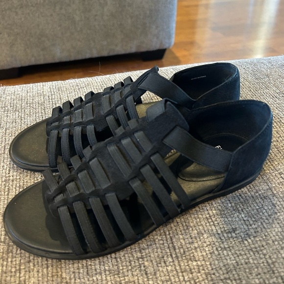 Eileen Fisher Rato Black Tumbled Nubuck Womens Fisherman Strappy Sandals Size 7 - Picture 5 of 7